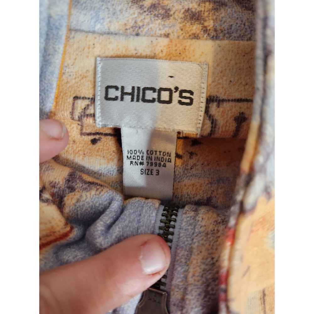 Chico's Jacket Oversized 100% Cotton Primitive Print Zippered Women's Sz 3 (XL) - Picture 6 of 7